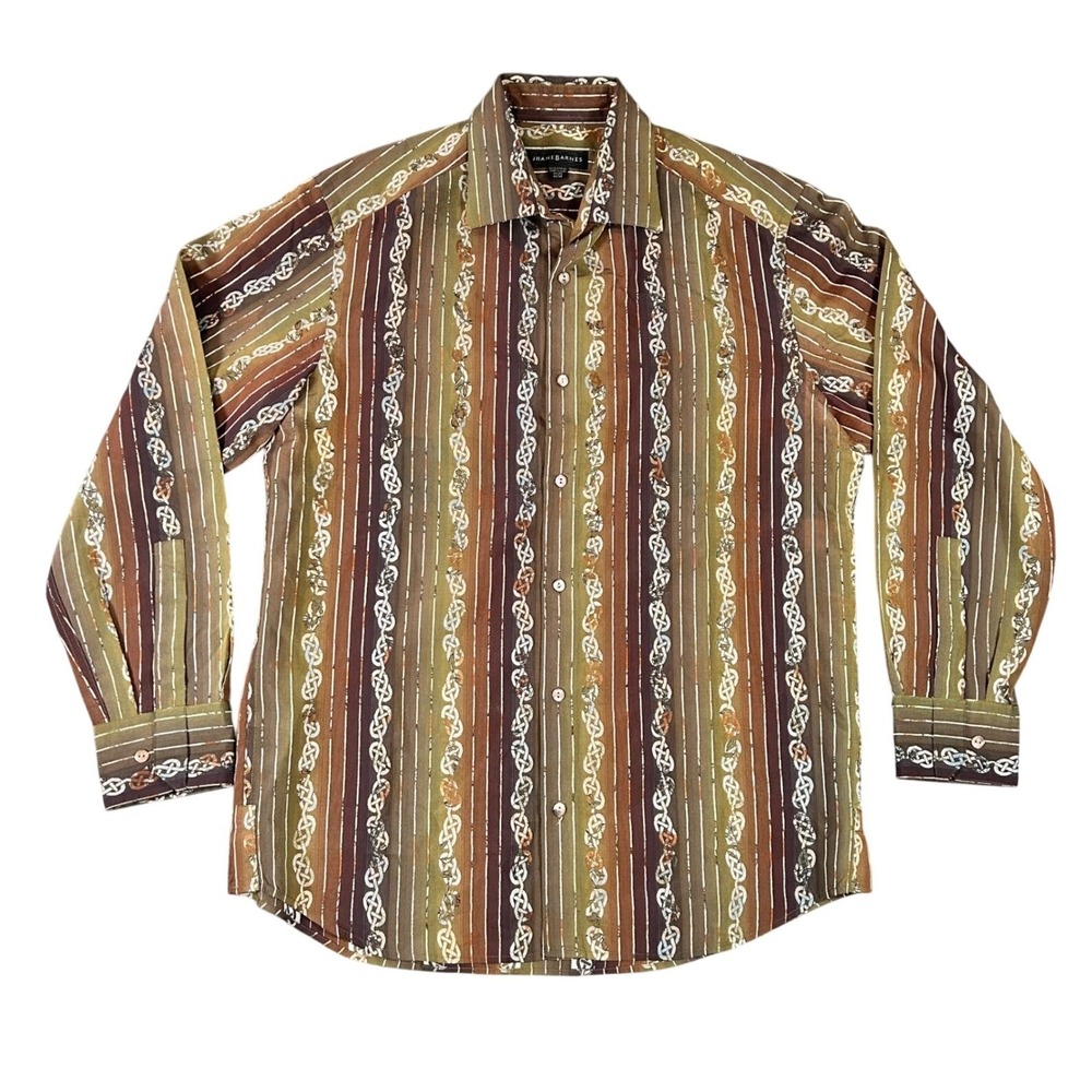Jhane Barnes Mens Medium Italy Fabric Jacquard Geometric Button Down‎ Shirt